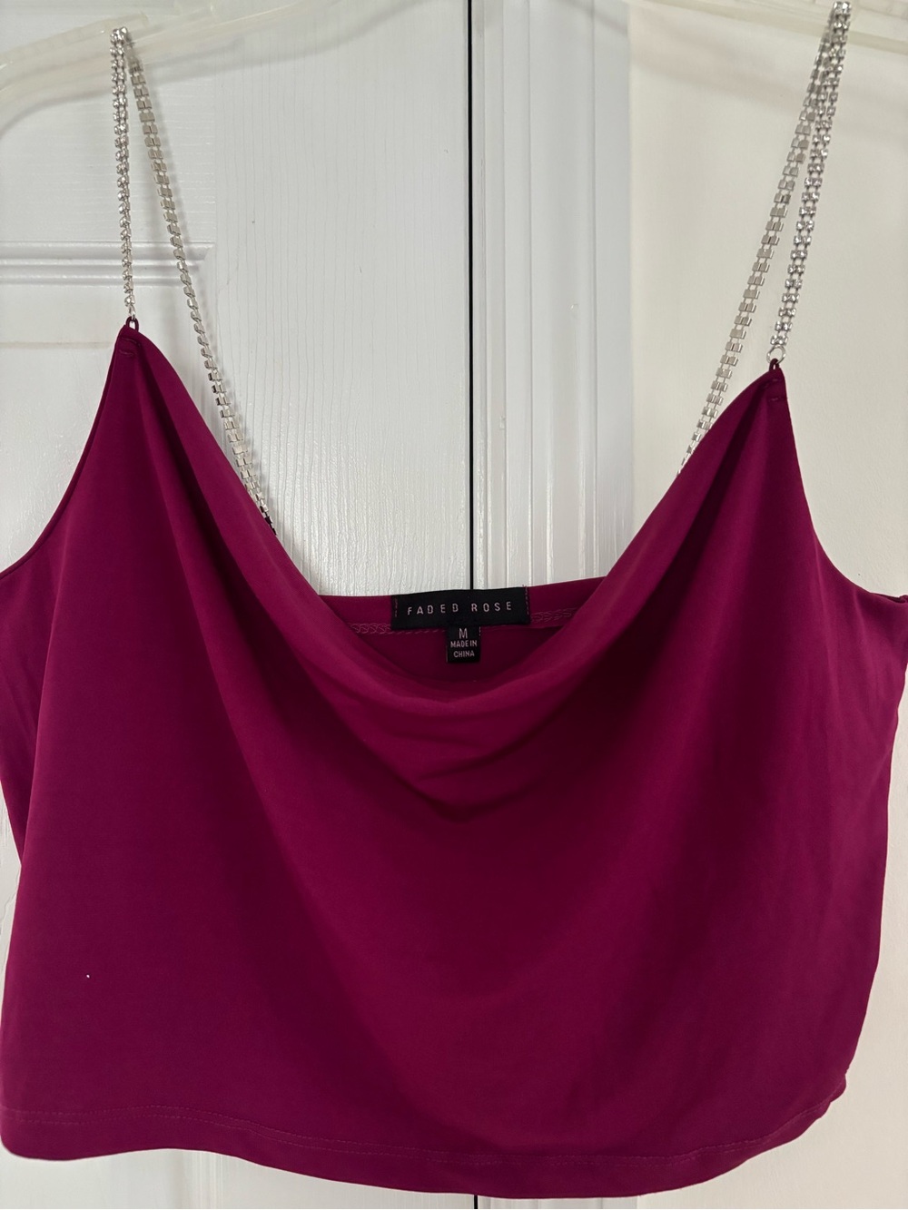 Faded Rose Women's Fuchsia Cowl Neck Camisole with Crystal-Strap Detail